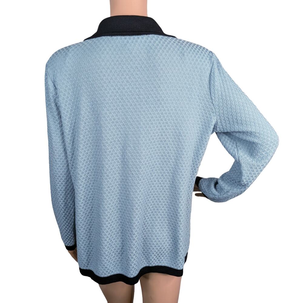 Misook Pastel Light Blue Black Trim Knit Cardigan Jacket Small S Vintage Blazer - Picture 7 of 8